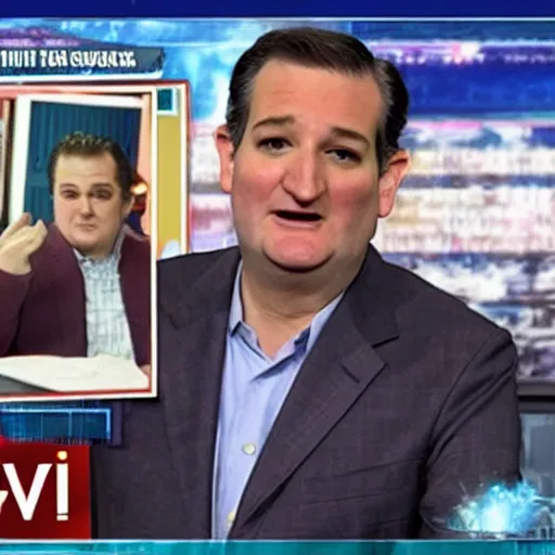 Image similar to ted cruz octopus monster destroys a city, news coverage on local affiliate