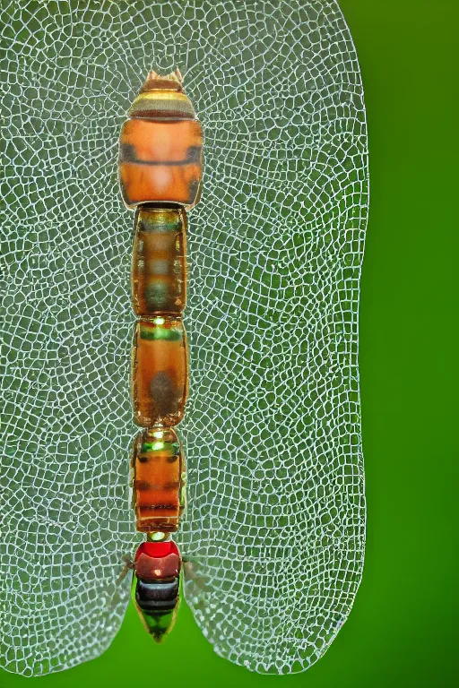 Prompt: transparent rare insect with reaction diffusion patterns. with wings, top down view. close up photo. high detail