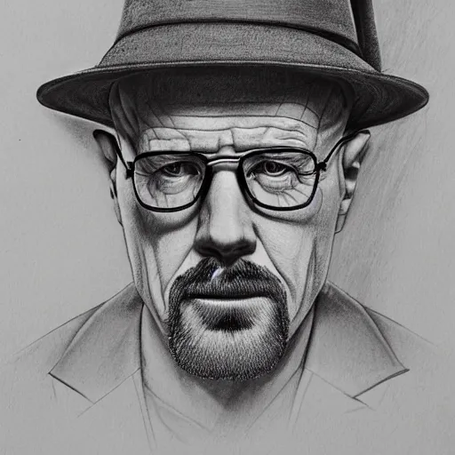 Prompt: self portrait of Heisenberg, realistic, sketch, hyperdetailed, by Anna Bregman