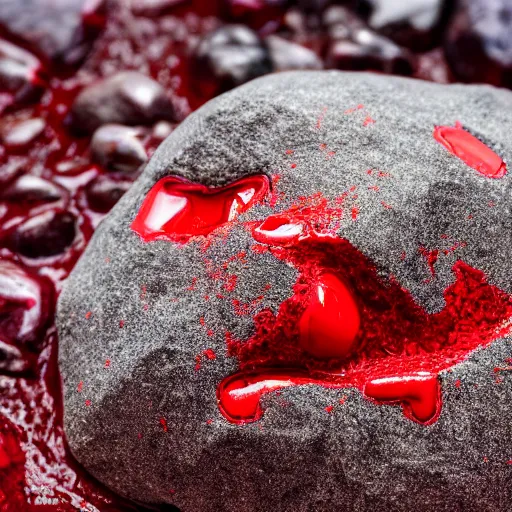 Image similar to shiny rock covered in blood, 4k HDR