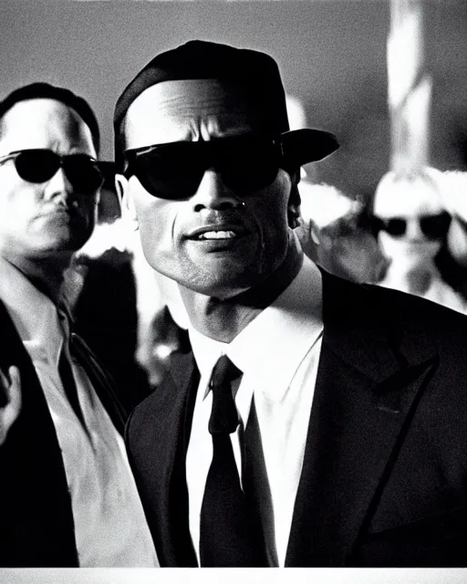 Prompt: film still close up shot of dwayne johnson in the movie the blues brothers. photographic, photography