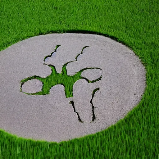 Image similar to crop circle in the shape of a cat footprint