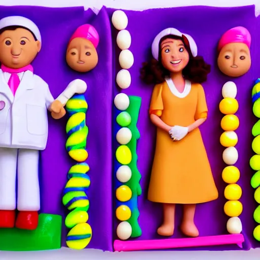 Image similar to photo of a happy patient and doctor or nurse in a hospital room made out of soft candy, candy hospital equipment, candy hospital room, candy treatments, oompa loompa virus, willy wonka pandemic