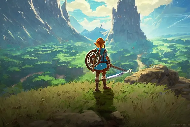Prompt: the wise old spartan, zelda breath of the wild, in the style of studio ghibli and vicente segrelles, trending on artstation, back lighting tilt - shift cottagecore, abstract illusionism, movie poster, creature concept art, precisionism