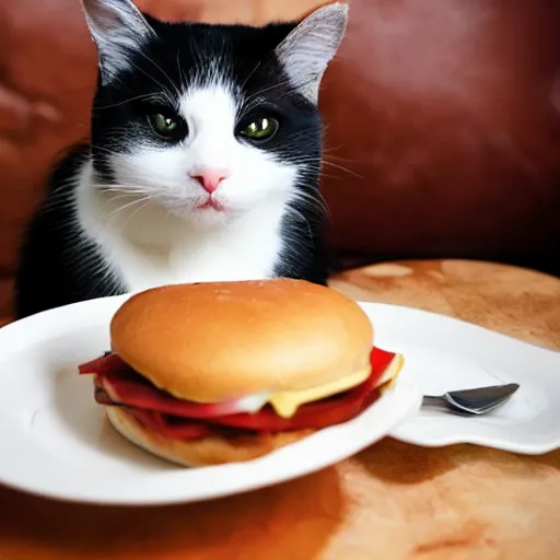 Image similar to cat eating a hamburger