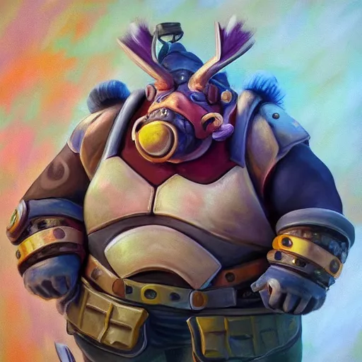 Image similar to roadhog from activision blizzard’s overwatch video game, oil painting by Leonardo divinci