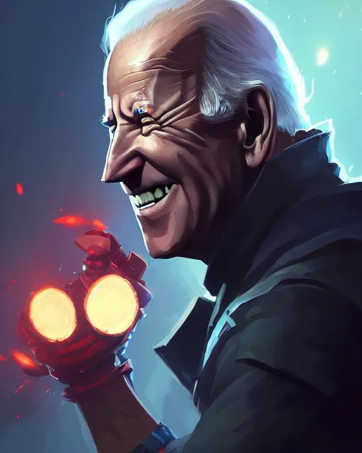 Image similar to joe biden as a league of legends champion, medium shot close up, details, sharp focus, illustration, by jordan grimmer and greg rutkowski, trending artstation, digital art