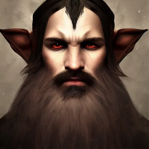 Prompt: Dark Fantasy portrait painting of an elf man with a goatee beard, cgsociety, trending on artstation