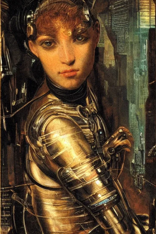 Image similar to a close - up portrait of a cyberpunk cyborg girl, by tintoretto, rule of thirds