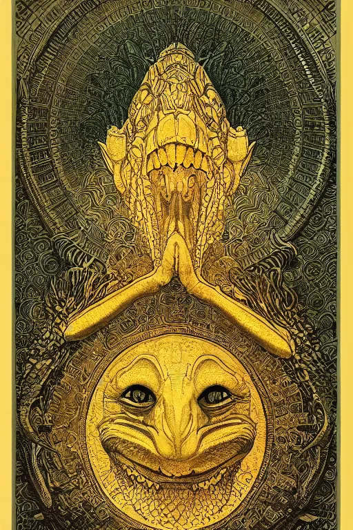 Image similar to beautiful crocodile headed god by maxfield parrish, mandala, coherent design, digital watercolor ink illustration painting, extremely dull colors, golden ratio, detailed, sharp lines, sharp focus, intricate, artgerm, gustave dore, alphonse mucha, octane render