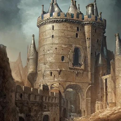 Image similar to hyperrealist portrait of a medieval castle on the Moon by Cedric Peyravernay, highly detailed, excellent composition, cinematic concept art, dramatic lighting