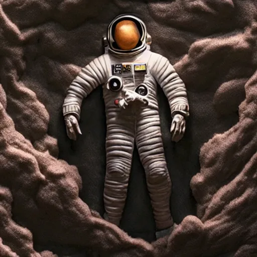 Image similar to the last astronaut, extremely detailed claymation art, extremely realistic, dark, moody, foggy