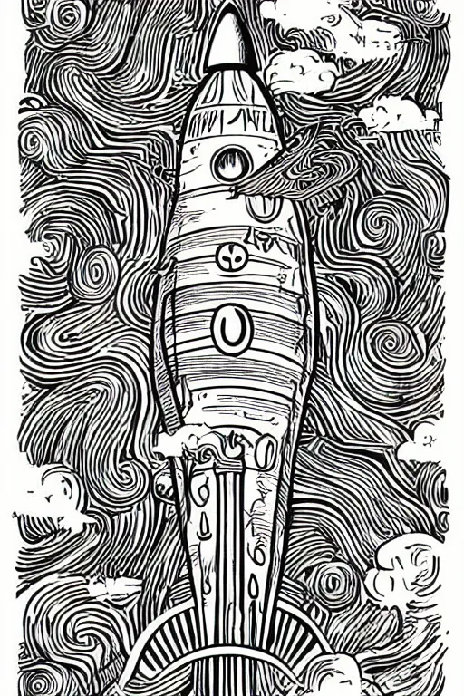 Prompt: mcbess illustration of a rocket ship with rainbow colors