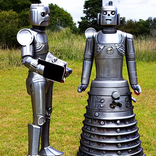 Prompt: the cybermen are having a picnic with a dalek