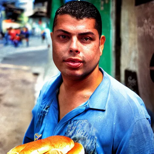 Image similar to close up portrait of a ronaldo nazario selling burgers in a rio de janeiro street, photograph, natural light, sharp, detailed face, magazine, press, photo, steve mccurry, david lazar, canon, nikon, focus