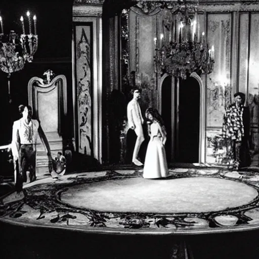 Image similar to ballroom scene from the leopard by luchino visconti with alain delon and claudia cardinale and an extraterrestrial!!!! set in the 1 9 th century in an italian villa. technicolor!!!!, highly intricate, 5 0 mm