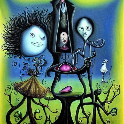 Prompt: surrealism painting by tim burton