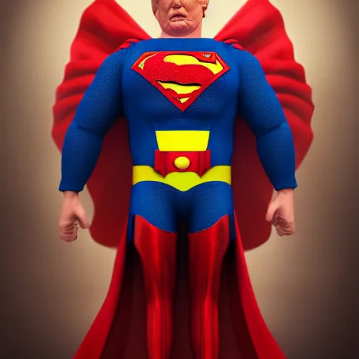 Image similar to donald trump as superman. intricate abstract. intricate artwork. by tooth wu, wlop, beeple, dan mumford. octane render, trending on artstation, greg rutkowski very coherent symmetrical artwork. cinematic, hyper realism, high detail, octane render, 8 k, iridescent accents