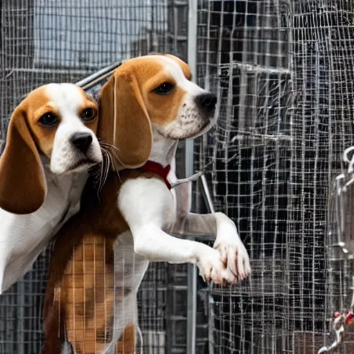 Prompt: beagles fighting in a cage