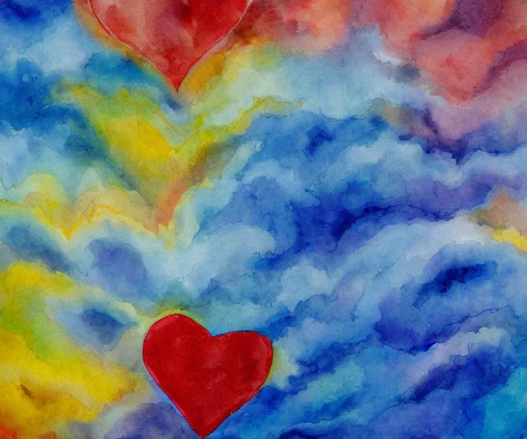 Image similar to water painting of heart shaped clouds