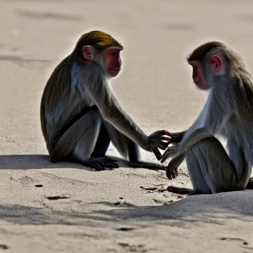 Image similar to two monkeys sipping ice coffee at a beach in the Caribbean