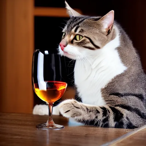 Prompt: a cat drinking wine, stock photo