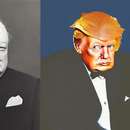 Prompt: a portrait of a man who looks like a hybrid between Donald Trump and Winston Churchill