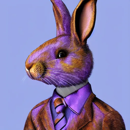 Prompt: portrait of a purple rabbit animatronic mascot,digital art,detailed