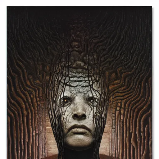 Image similar to her eyes wide by zdzisław beksinski, jeffrey smith and h. r. giger, oil on canvas, xf iq 4, f / 1. 4, iso 2 0 0, 1 / 1 6 0 s, 8 k, raw, unedited, symmetrical balance, in - frame