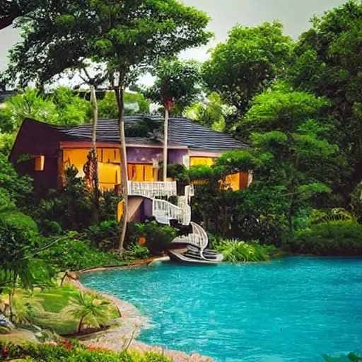 Image similar to “house with lazy river around it”