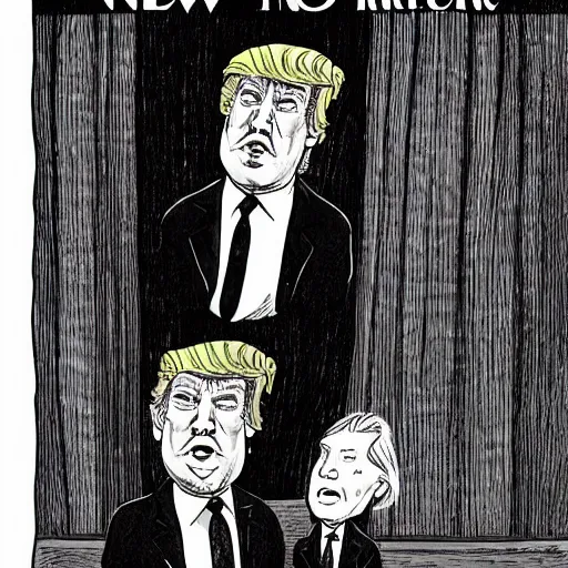 Prompt: new yorker cartoon by rod chast of donald trump, black and white,