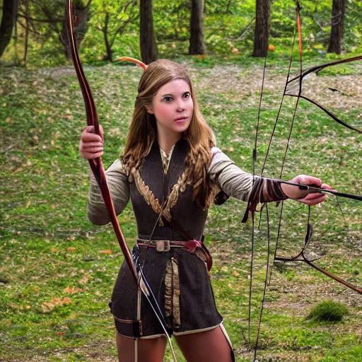 Prompt: photography of archery girl, bow hunting women, archerty with bow and arrows, uhd 8 k, highly detailed, very realistic