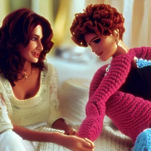 Prompt: Scene from Pretty Woman with crocheting figures