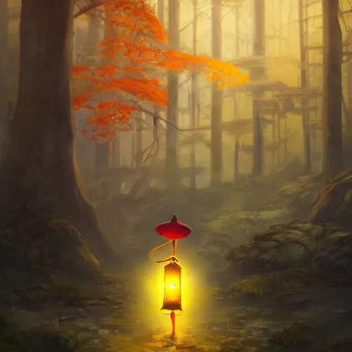 Prompt: concept art painting of an anthropomorphic luffy wearing a yellow cloak, holding a lantern, in the deep forest, realistic, detailed, cel shaded, in the style of by isaac asimov and marc simonetti and makoto shinkai and greg rutkowski and james gurney