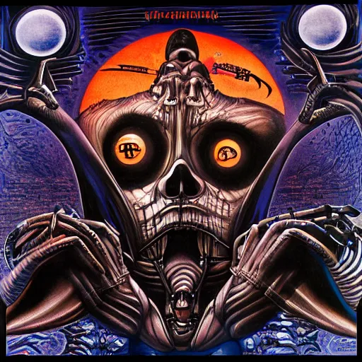 Image similar to album artwork designed by Attik and H.R. Giger for synth-pop band.