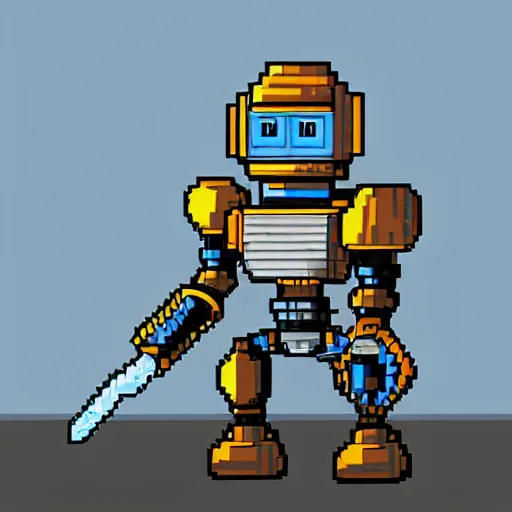 Prompt: robot knight, highly detailed pixel art, 6 4 - bit