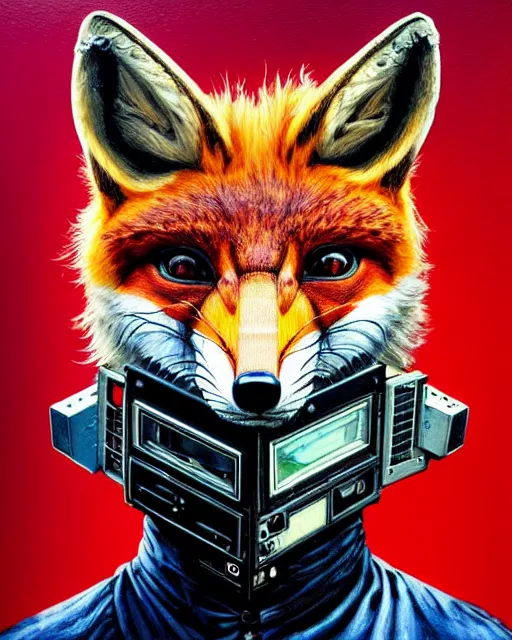 Prompt: a portrait of an anthropomorphic cyberpunk fox lizard by sandra chevrier, by jon foster, detailed render, tape deck, epic composition, cybernetics, 4 k realistic, cryengine, realistic shaded lighting, sharp focus, masterpiece, by enki bilal