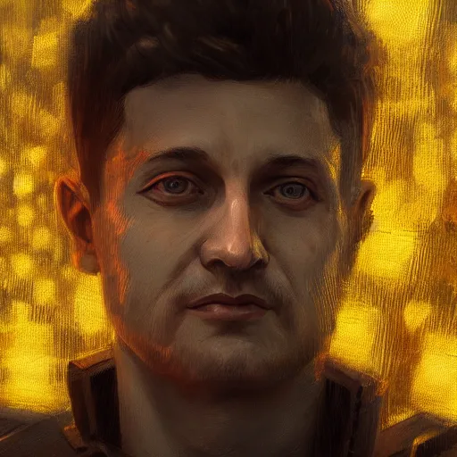 Image similar to closeup portrait of volodymyr zelensky, the fallen empire, hyper detailed, digital art, trending in artstation, cinematic lighting, studio quality, art style by klimt and nixeu and ian sprigger and wlop and krenz cushart sigma 5 0 mm, f 1. 8