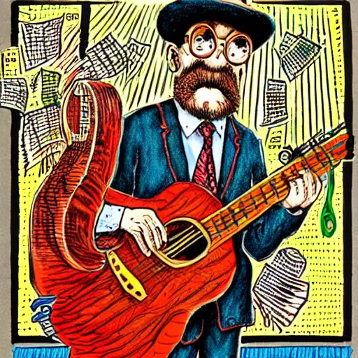 Image similar to The Artwork of R. Crumb and his Cheap Suit Serenaders, pencil and colored marker artwork, trailer-trash lifestyle