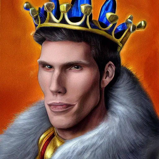 Image similar to jerma as a king, wearing a crown, king, highy detailed headshot painting