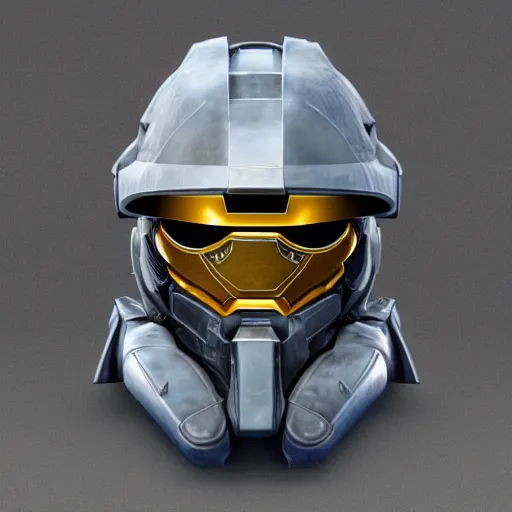 Prompt: Symmetrical helmet of master chief from HALO with exquisite ornate details, stunning lighting, highly detailed, ultra realistic, octane render, IMAX