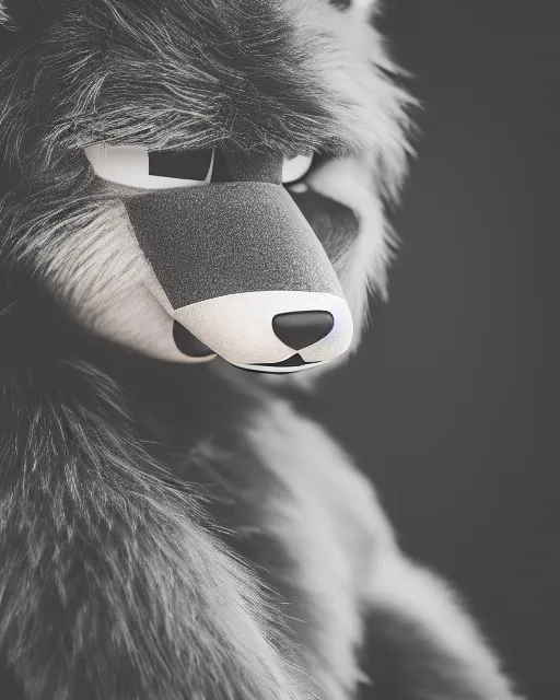 Image similar to portrait photo headshot still of a fursuit, 8 k, 8 5 mm f 1. 8, fursuit, made fur you