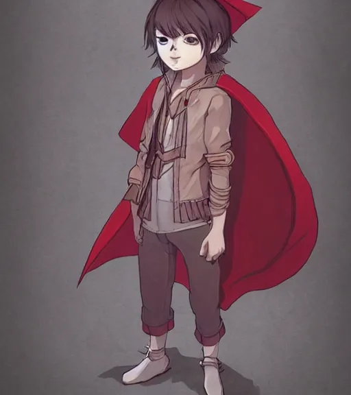Prompt: attractive little boy character inspired in little red riding hood and evil wolf, digital artwork made by akihiko yoshida and makoto shinkai, anatomically correct, symmetrical