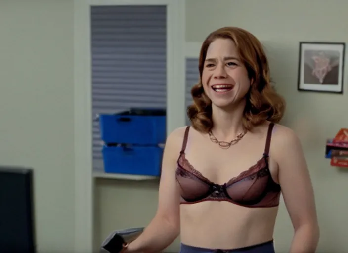 film still of pam beesly wearing lingerie in an | Stable Diffusion