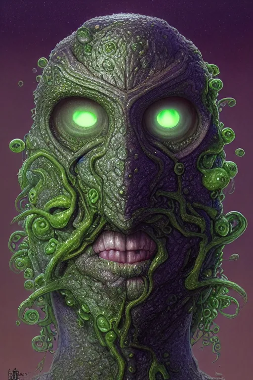 Prompt: anthropomorphic enneagram head in mossy slimeforge star jones merchant, intricate, elegant, highly detailed face, wide angle, digital painting, artstation, concept art, sharp focus, illustration, art by artgerm, bob eggleton, stephen hickman, richard corben, wayne barlowe, greg rutkowski, alphonse mucha, 8 k