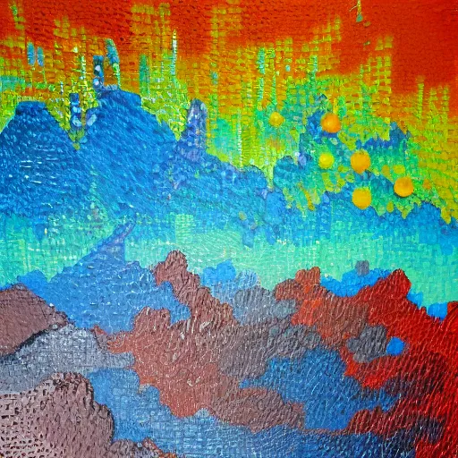 Image similar to detailed oil painting of a minecraft landscape, abstract,textured,oil paint