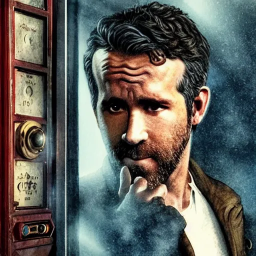 Prompt: ryan reynolds as a rough dirty old man with a scruffy beard in a dark blue trenchcoat as the new doctor who, cinematic, volumetric lighting, f 8 aperture, cinematic eastman 5 3 8 4 film, photorealistic by greg rutkowski, by stanley artgerm, by alphonse mucha