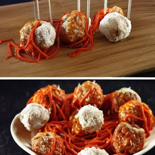 Prompt: edible spaghetti and meatballs shaped into a living room set