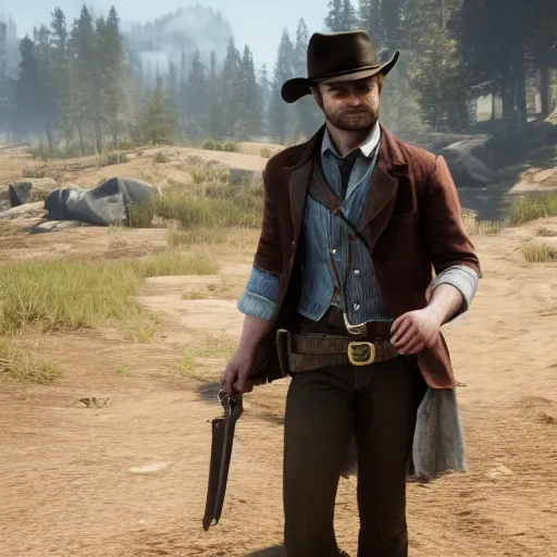 Image similar to Film still of Daniel Radcliffe, from Red Dead Redemption 2 (2018 video game)