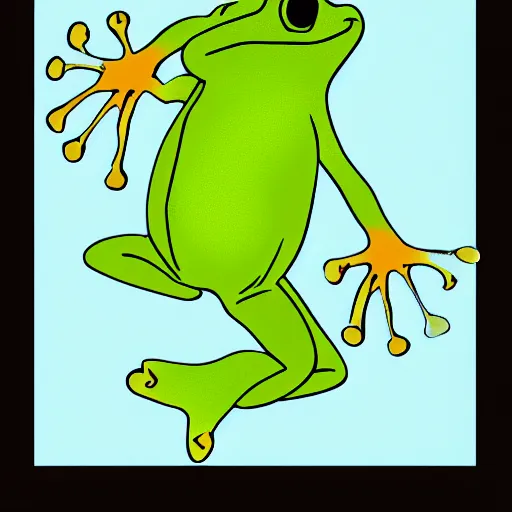 Image similar to a frog jumping, flat illustration